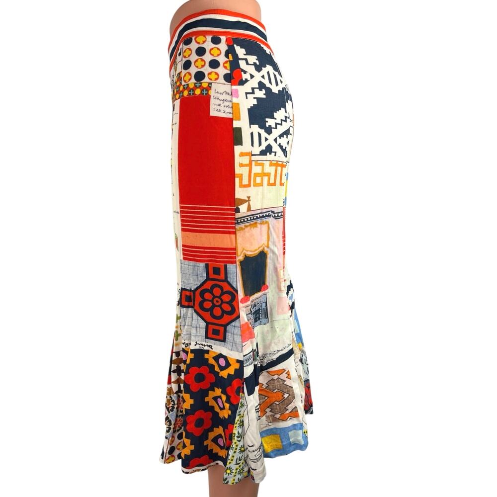 Tory Burch Multicolor Geometric Print Stretch High Waisted Flare Midi Skirt Sz S - Picture 3 of 4